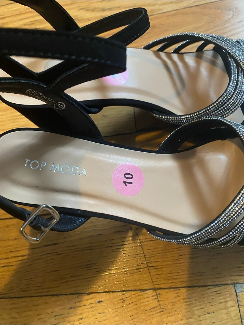 TOP Moda Black Heels with Silver Rhinestone Straps